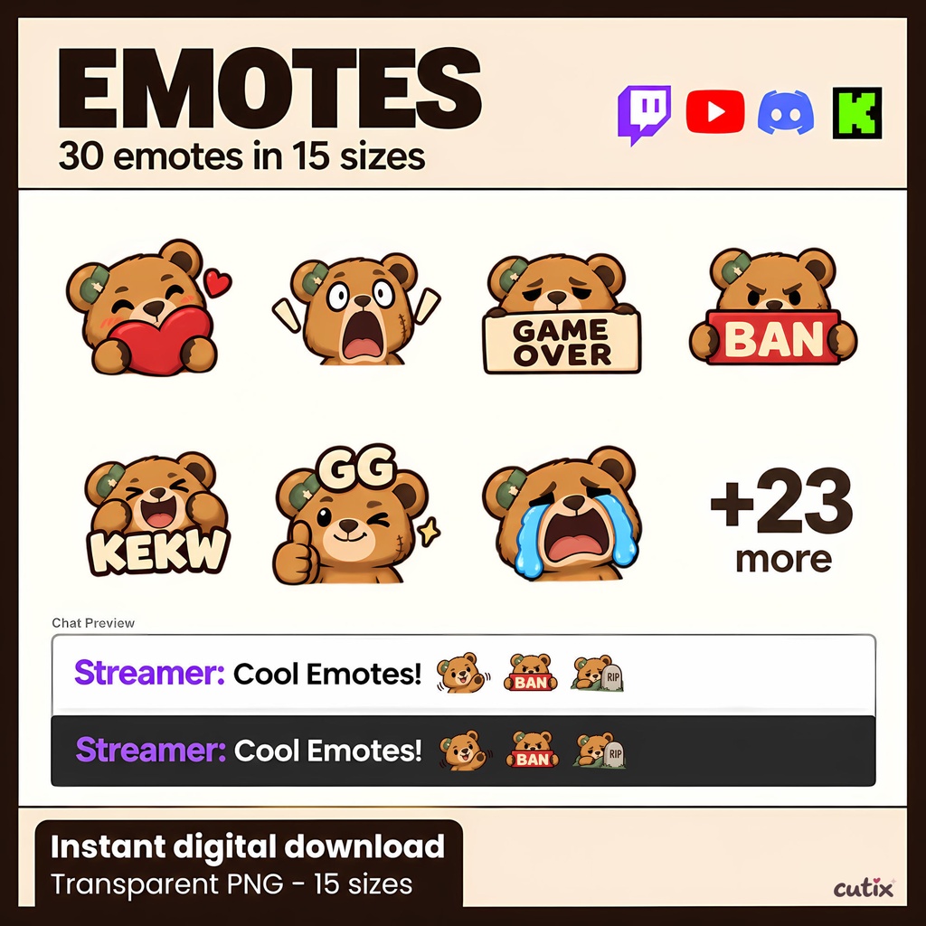 【30 Emotes】くまの配信スタンプ 全30種 | Patchpaws Teddy Emotes | Twitchエモート・ Discord絵文字・YouTube絵文字