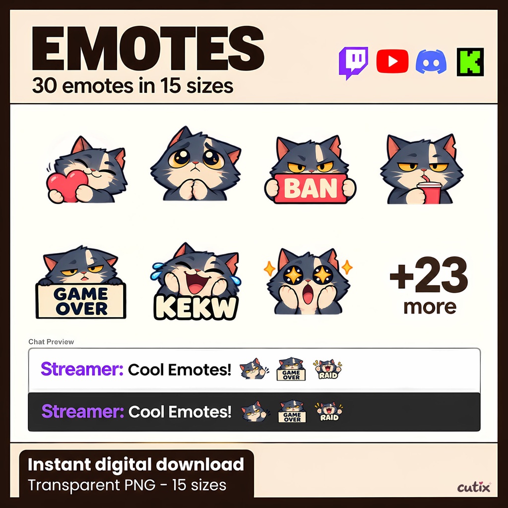 【30 Emotes】 猫の配信用スタンプ 全30種 | Crumbs Cat Twitch Emotes  | Twitchエモート・ Discord絵文字・YouTube絵文字