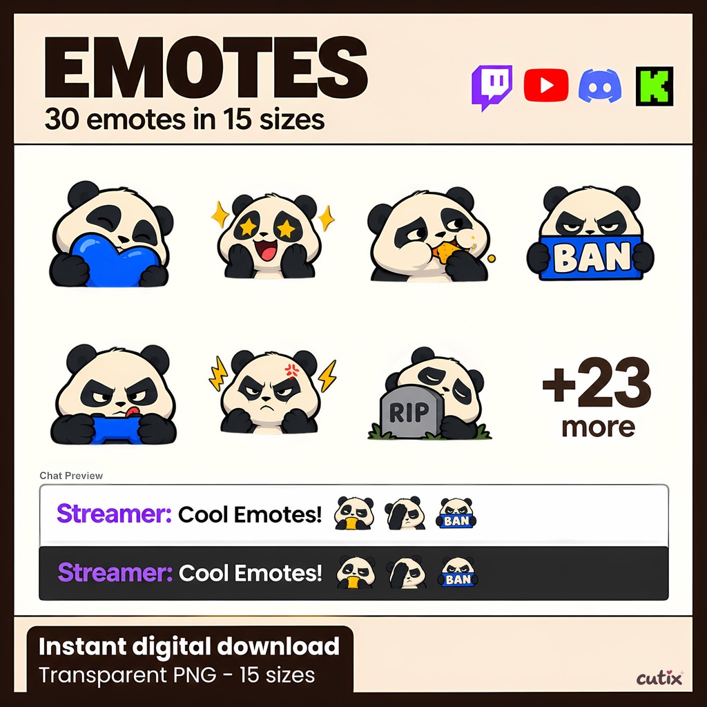 【30 Emotes】 パンダの配信スタンプ 全30種 | Pogo Panda Twitch Emotes | Twitchエモート・ Discord絵文字・YouTube絵文字