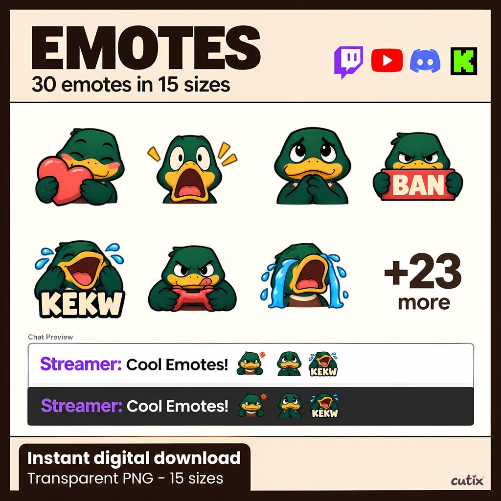 【30 Emotes】 カモの配信スタンプ 全30種  | Quibble Duck Twitch Emotes | Twitchエモート・ Discord絵文字・YouTube絵文字
