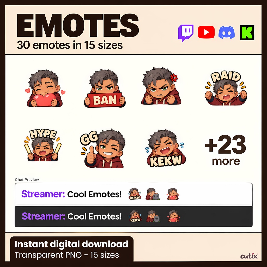 【30 Emotes】パーカー男子の配信スタンプ 全30種 | Clutch Hoodie Boy Stream Emotes | Twitchエモート・ Discord絵文字・YouTube絵文字