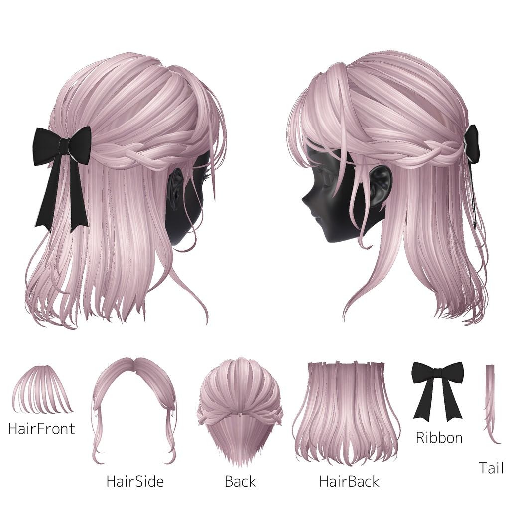 ハーフアップヘア HalfupHair【3アバター対応/VRC Hair】