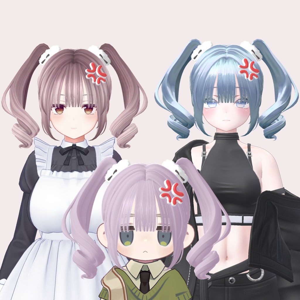 ツインテール Twintails【7アバター対応/VRC Hair】
