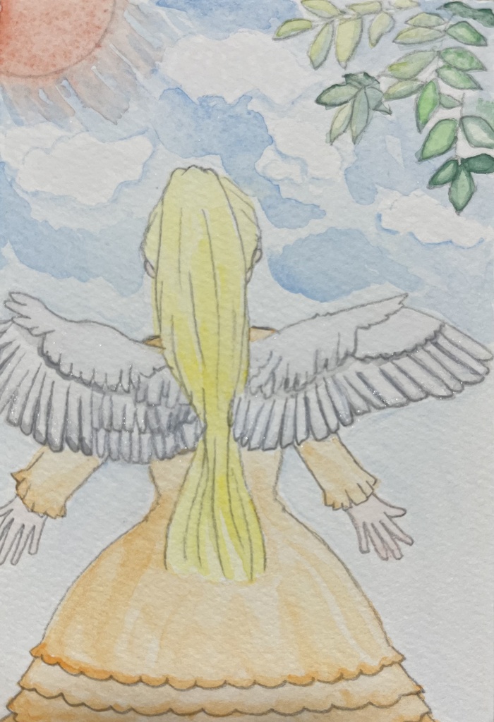 翼を広げて羽ばたく