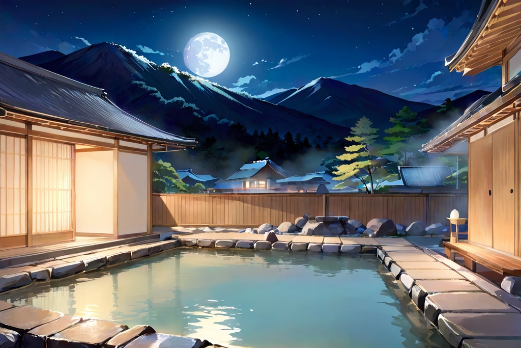 【AI背景09】温泉夜