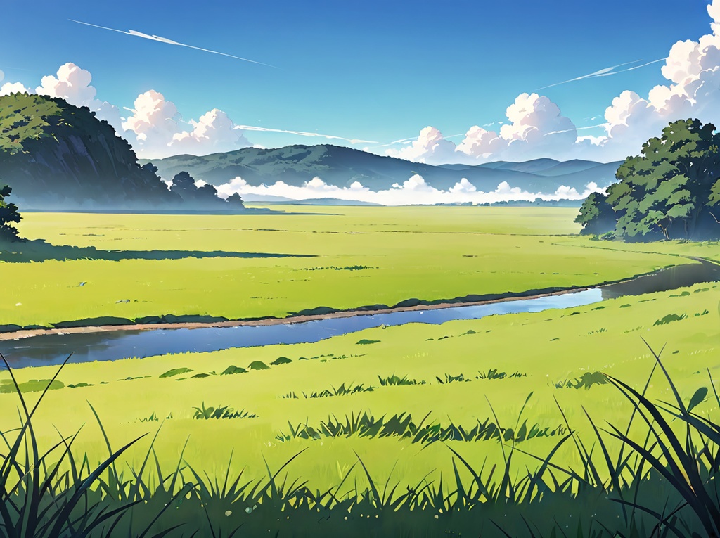 【AI背景12】草原朝×4枚