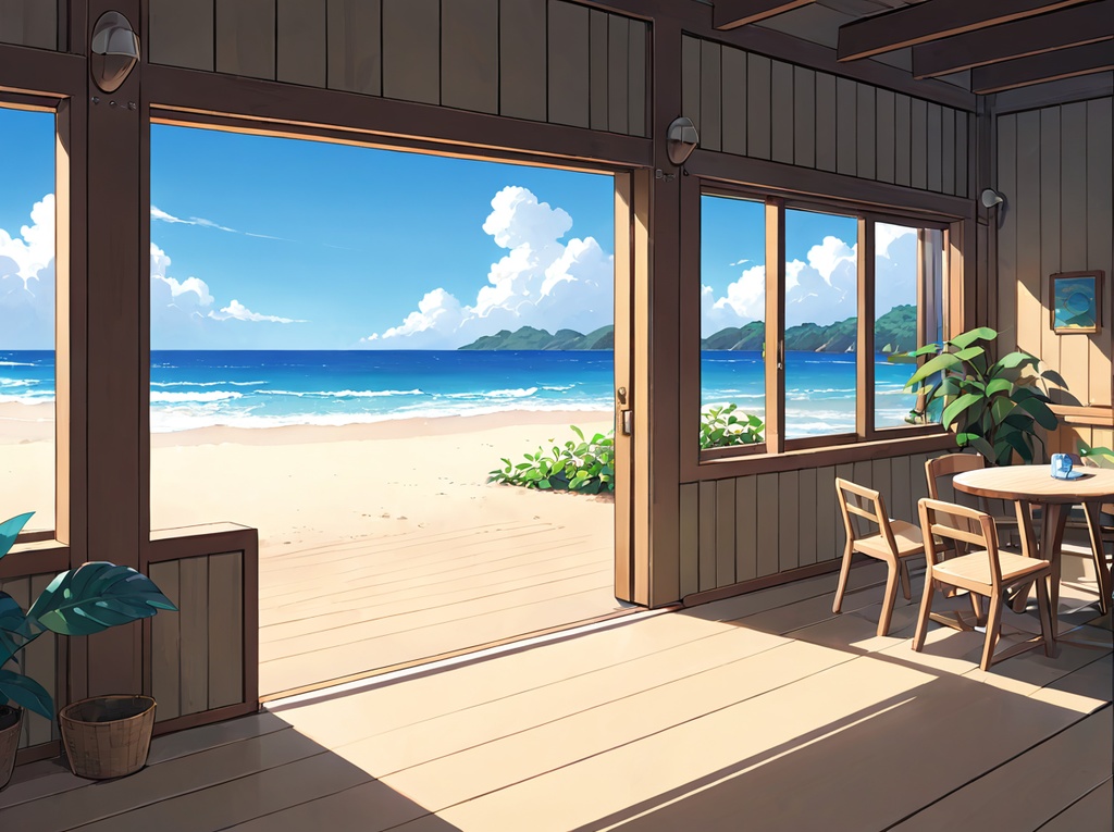【AI背景45】ビーチハウス室内×4枚