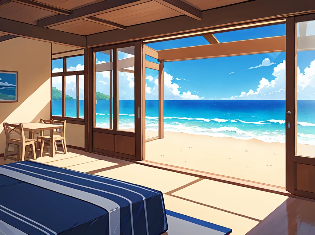 【AI背景45】ビーチハウス室内×4枚