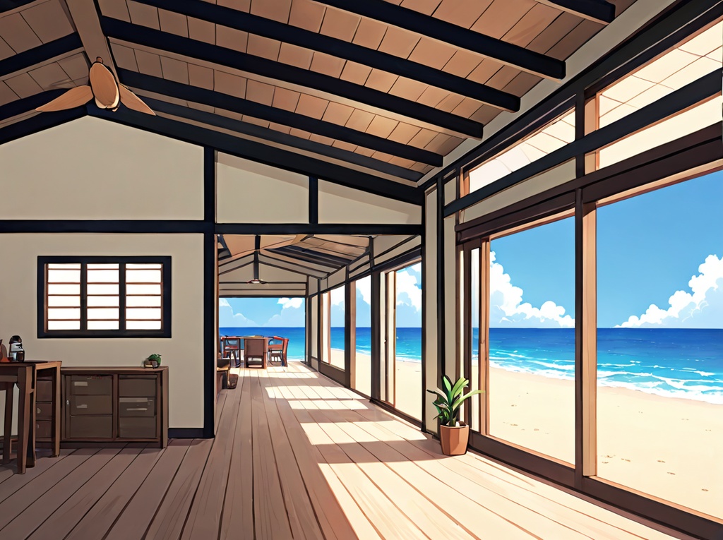 【AI背景45】ビーチハウス室内×4枚