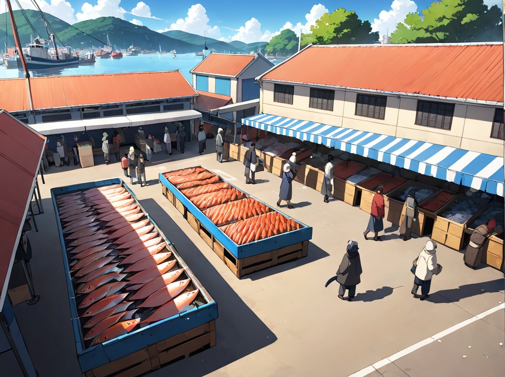 【AI背景67】魚市場×3枚