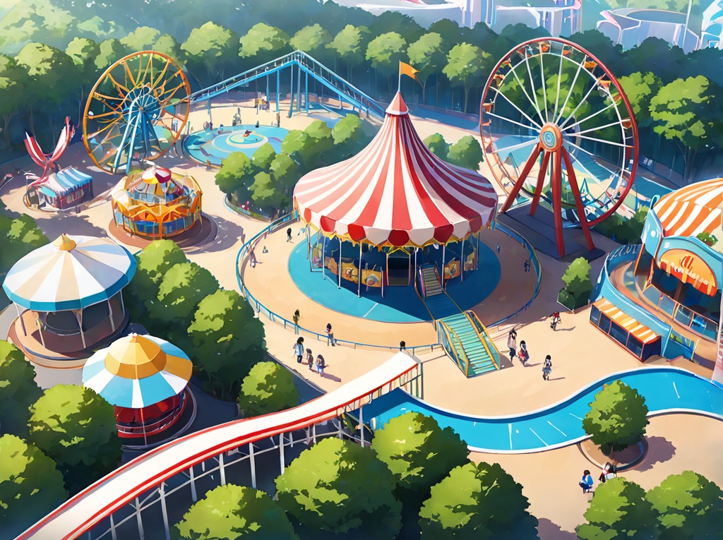 【AI背景76】遊園地上から×4枚