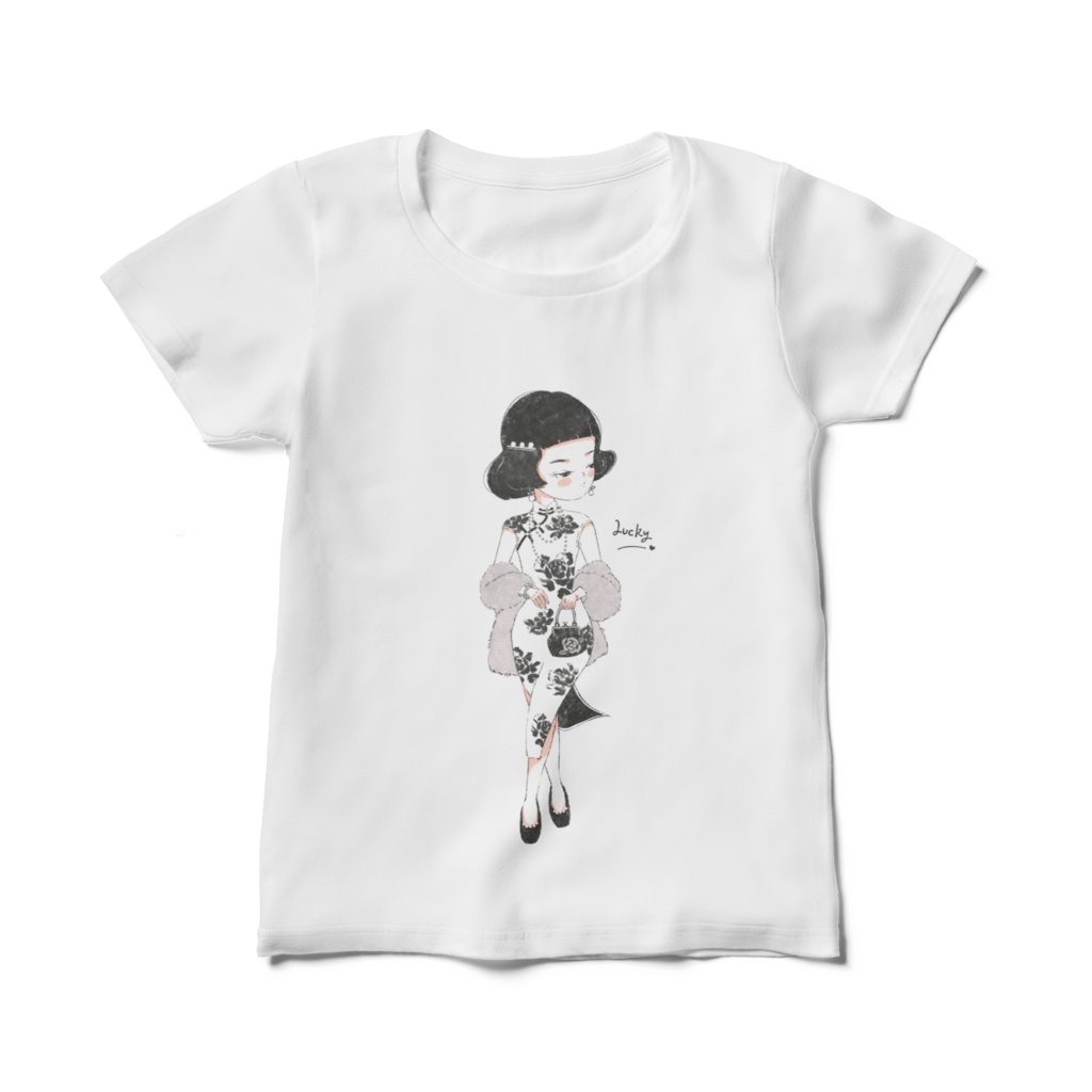 レディースTシャツ 手書きイラスト チャイナドレス