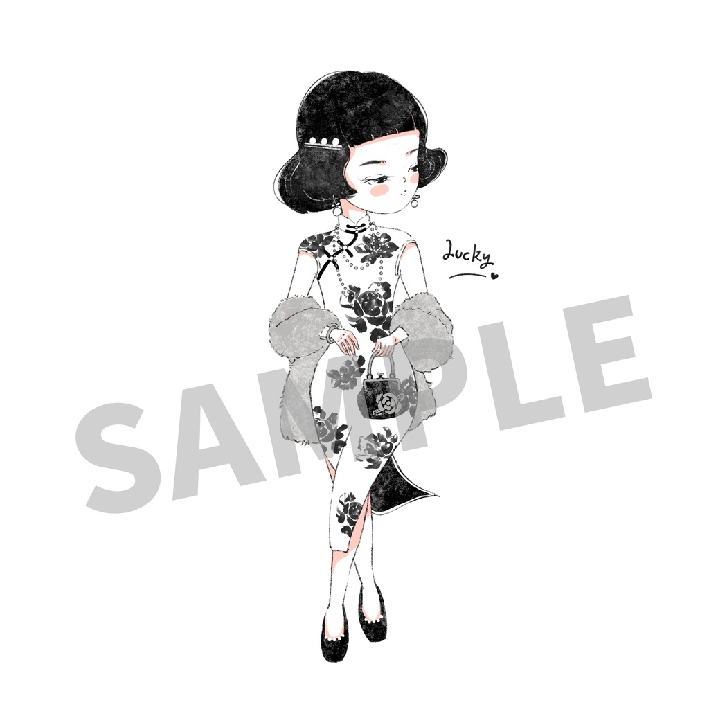 レディースTシャツ 手書きイラスト チャイナドレス