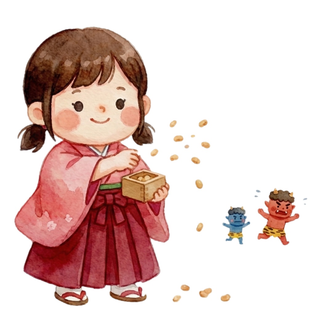 やさしい水彩タッチの節分クリップアート素材集 / 14PNG