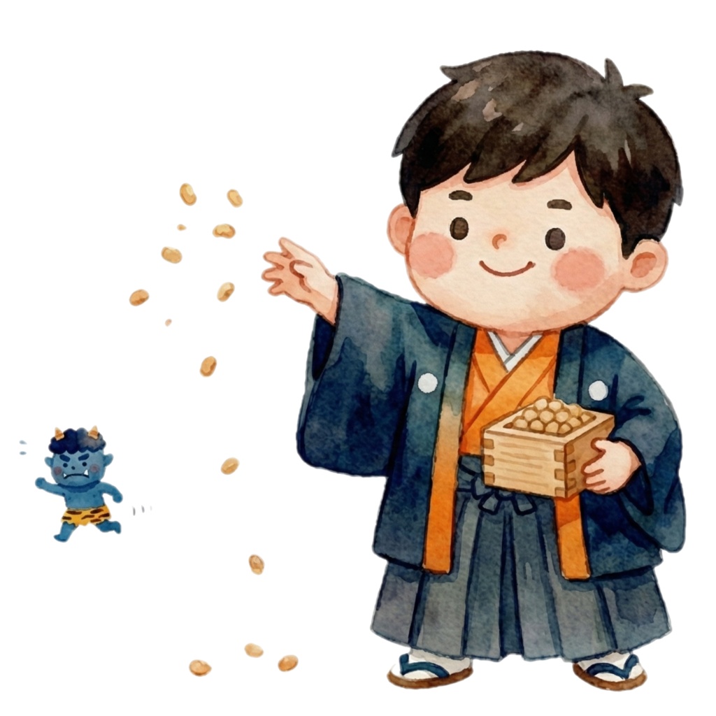 やさしい水彩タッチの節分クリップアート素材集 / 14PNG