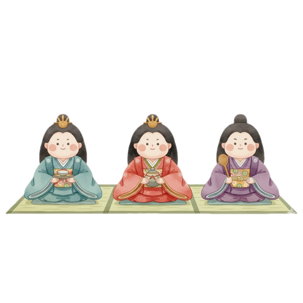 ふんわり可愛いひな祭り素材集。お雛様・縁起物クリップアートセット(透過PNG)