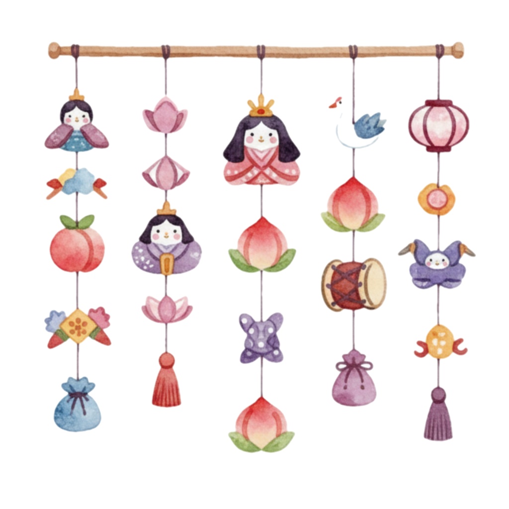 ふんわり可愛いひな祭り素材集。お雛様・縁起物クリップアートセット(透過PNG)