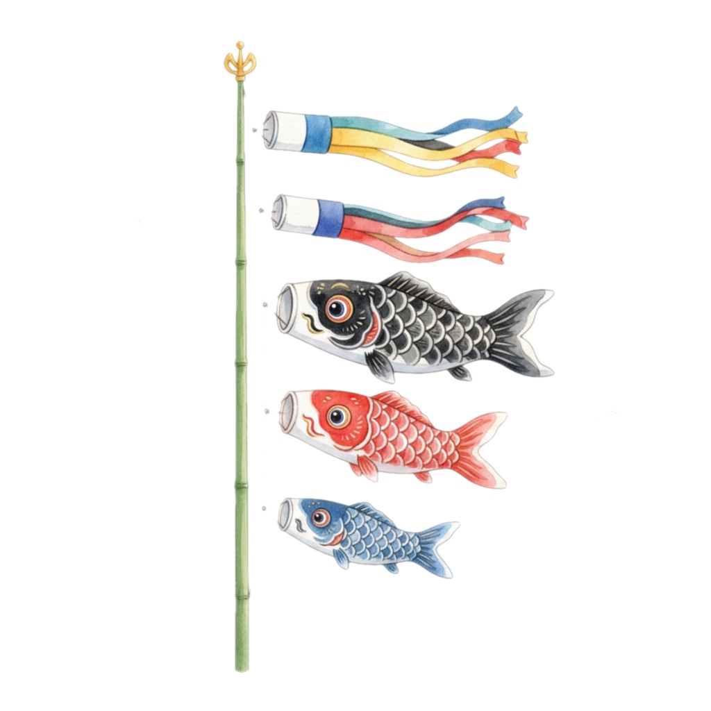 水彩タッチのこどもの日 イラスト素材集 透過PNG|12点セット