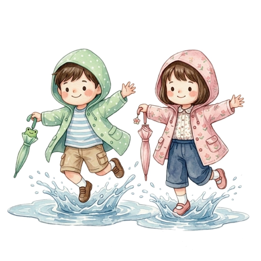 やさしい雨の物語 - 梅雨の水彩クリップアート集12点セット|PNG背景透過