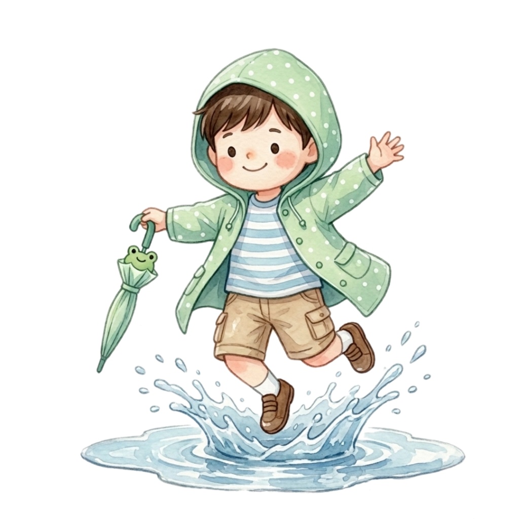 やさしい雨の物語 - 梅雨の水彩クリップアート集12点セット|PNG背景透過