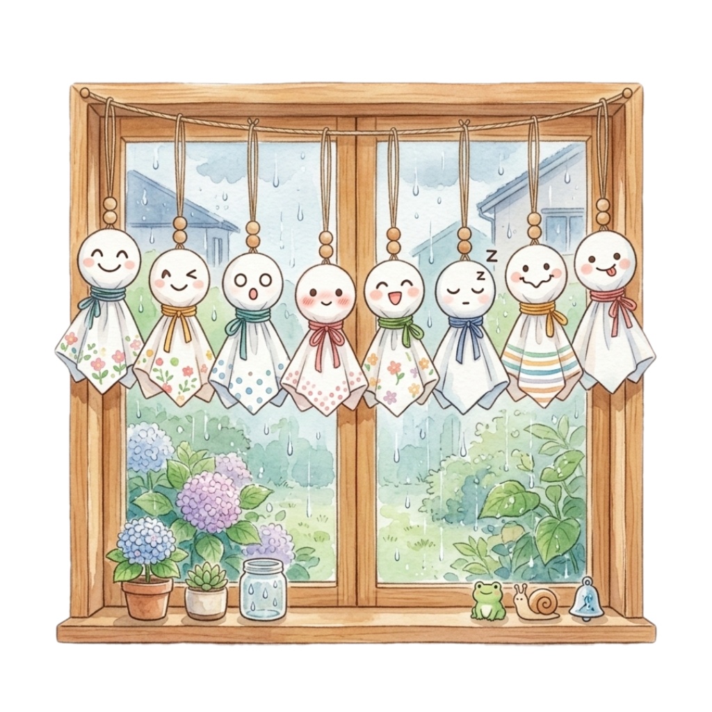 やさしい雨の物語 - 梅雨の水彩クリップアート集12点セット|PNG背景透過