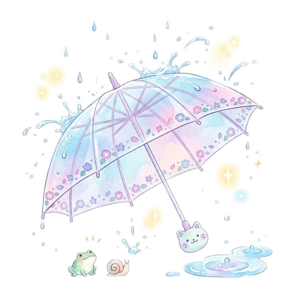 やさしい雨の物語 - 梅雨の水彩クリップアート集12点セット|PNG背景透過