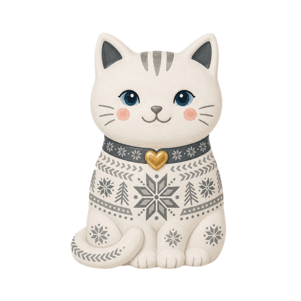 Nordic Ceramic Cats Clipart Collection 30 Matte PNG Illustrations
