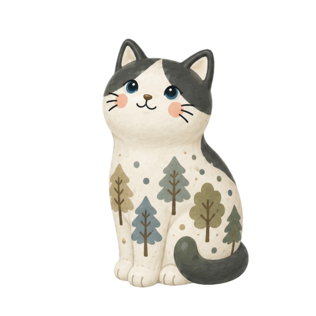 Nordic Ceramic Cats Clipart Collection 30 Matte PNG Illustrations