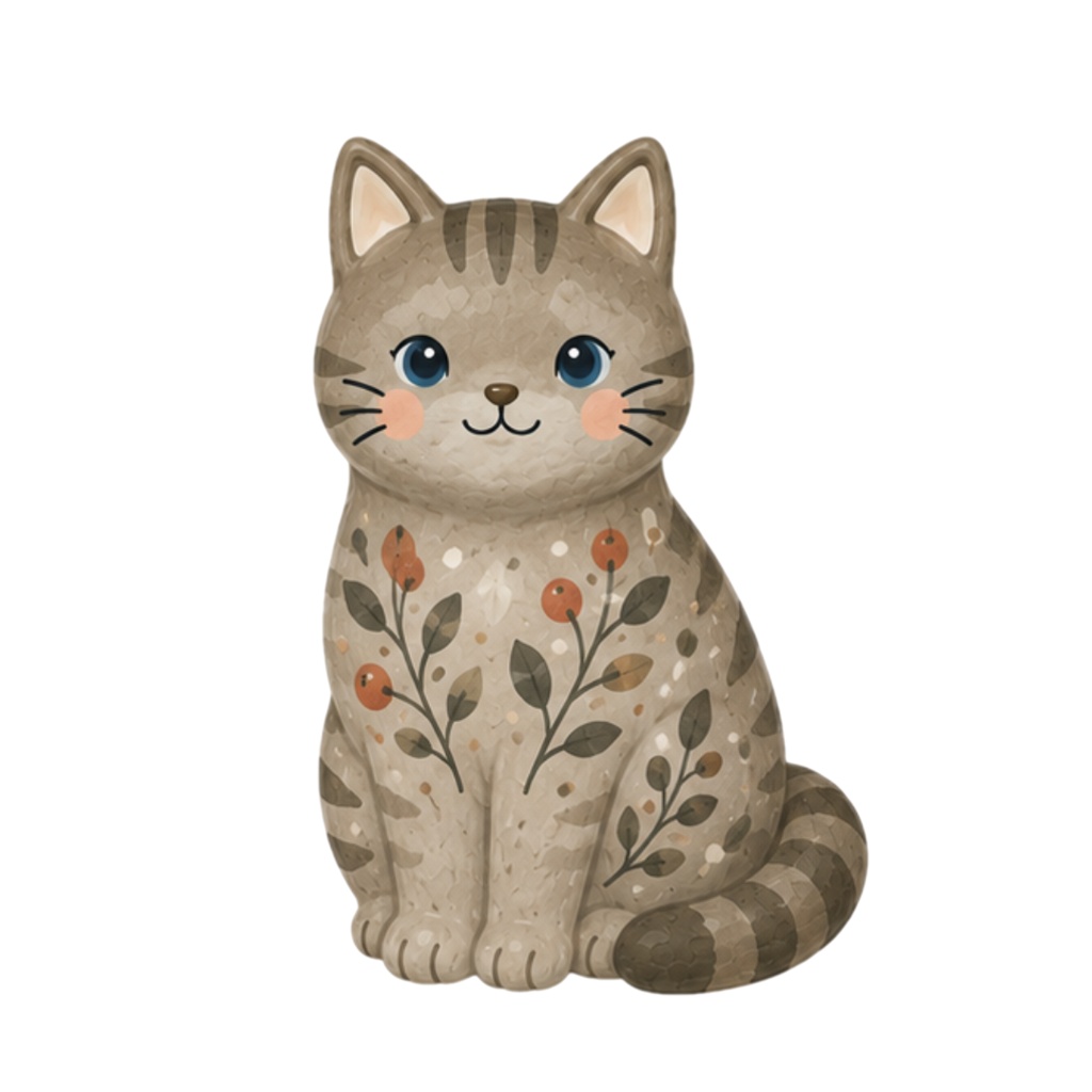 Nordic Ceramic Cats Clipart Collection 30 Matte PNG Illustrations