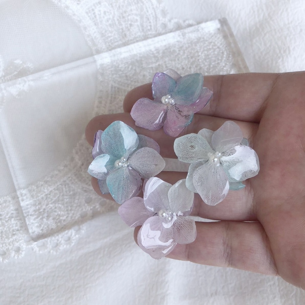 no.3 マーメイドカラーの紫陽花ピアス Mermaid あじさい ドライフラワー ハンドメイドピアス