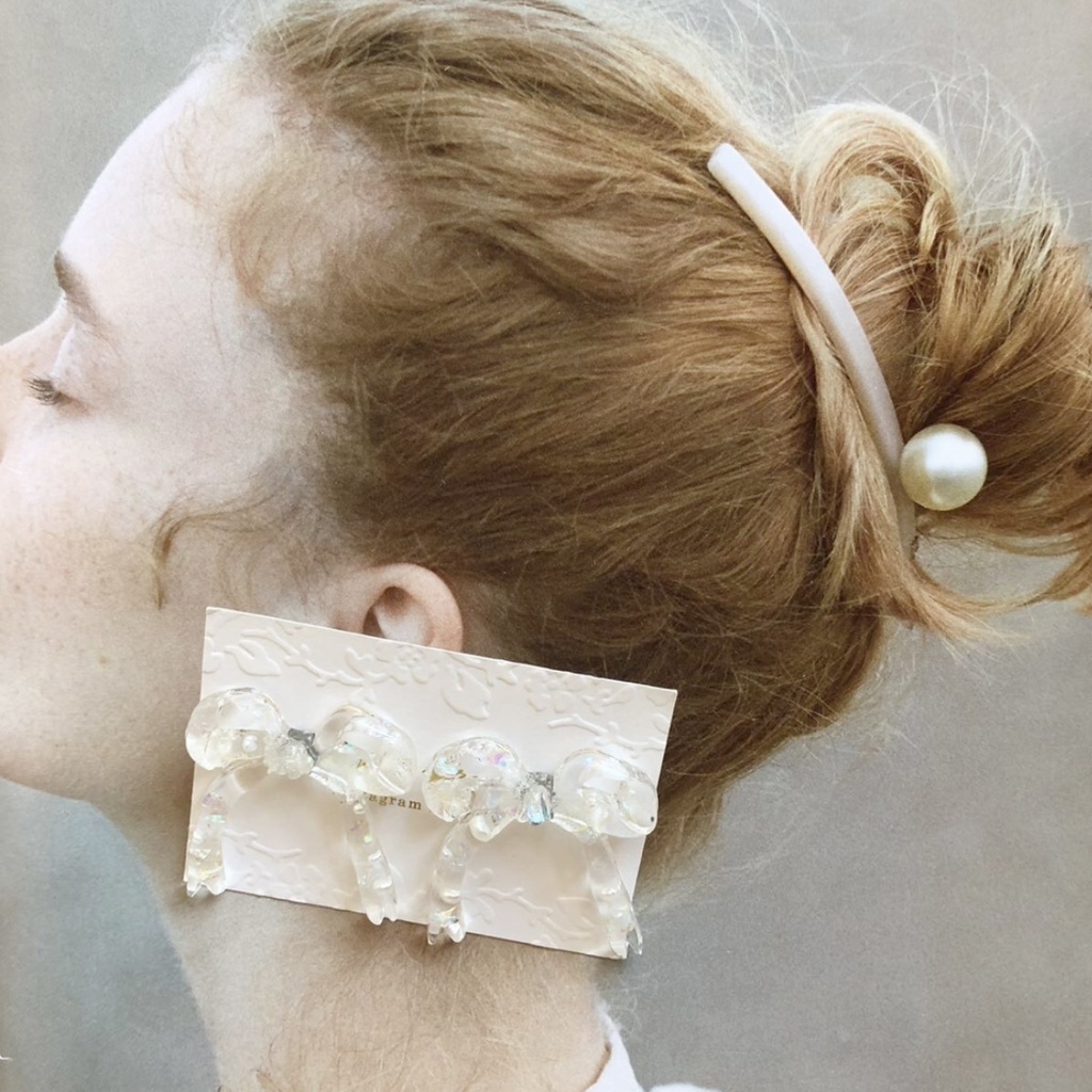 no.8 紫陽花とパールのリボンピアス ribbon ホワイトアナベル パール レジンピアス ハンドメイドピアス