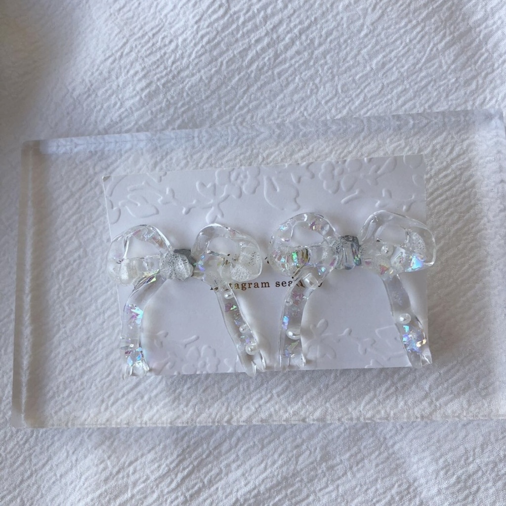 no.8 紫陽花とパールのリボンピアス ribbon ホワイトアナベル パール レジンピアス ハンドメイドピアス