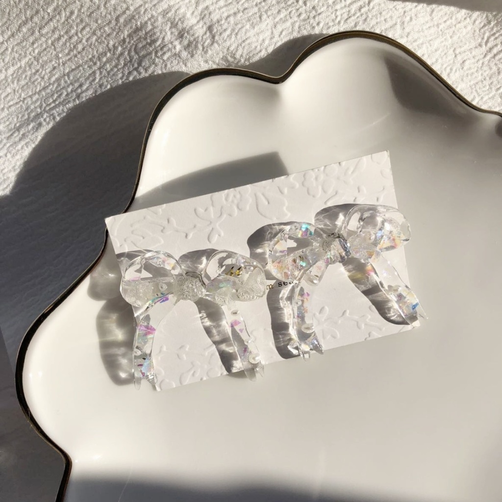 no.8 紫陽花とパールのリボンピアス ribbon ホワイトアナベル パール レジンピアス ハンドメイドピアス