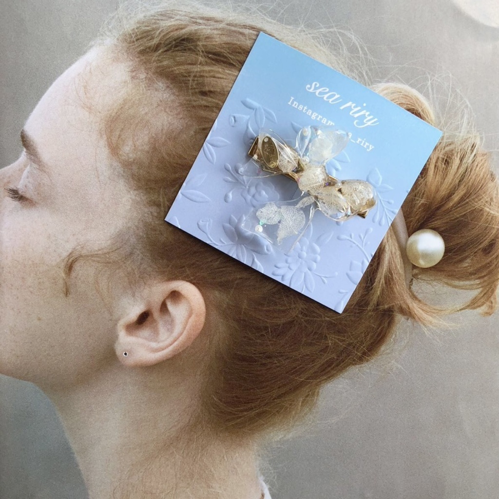 no.9 sale 紫陽花とパールのリボンヘアクリップ あじさい ホワイトアナベル パール ribbon レジンクリップ ヘアアクセサリー ハンドメイドクリップ