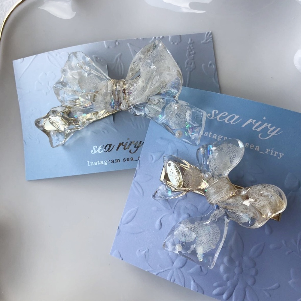 no.10 紫陽花とパールのリボンヘアクリップ ホワイトアナベル パール ribbon ヘアクリップ ヘアアクセサリー ハンドメイドクリップ