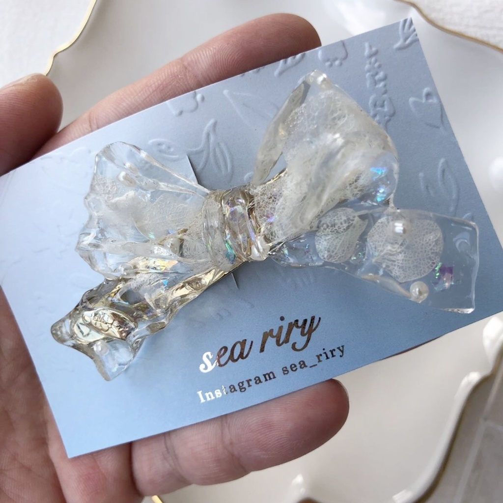 no.10 紫陽花とパールのリボンヘアクリップ ホワイトアナベル パール ribbon ヘアクリップ ヘアアクセサリー ハンドメイドクリップ