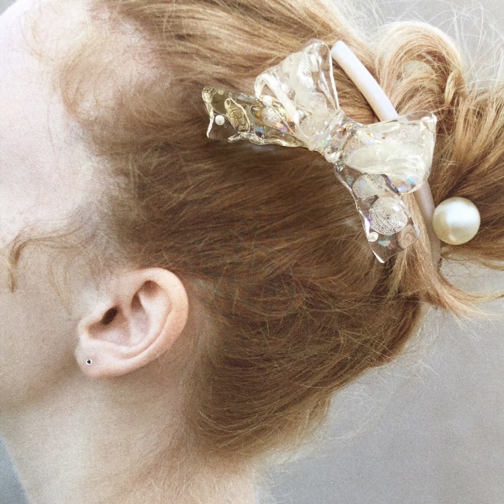 no.10 紫陽花とパールのリボンヘアクリップ ホワイトアナベル パール ribbon ヘアクリップ ヘアアクセサリー ハンドメイドクリップ