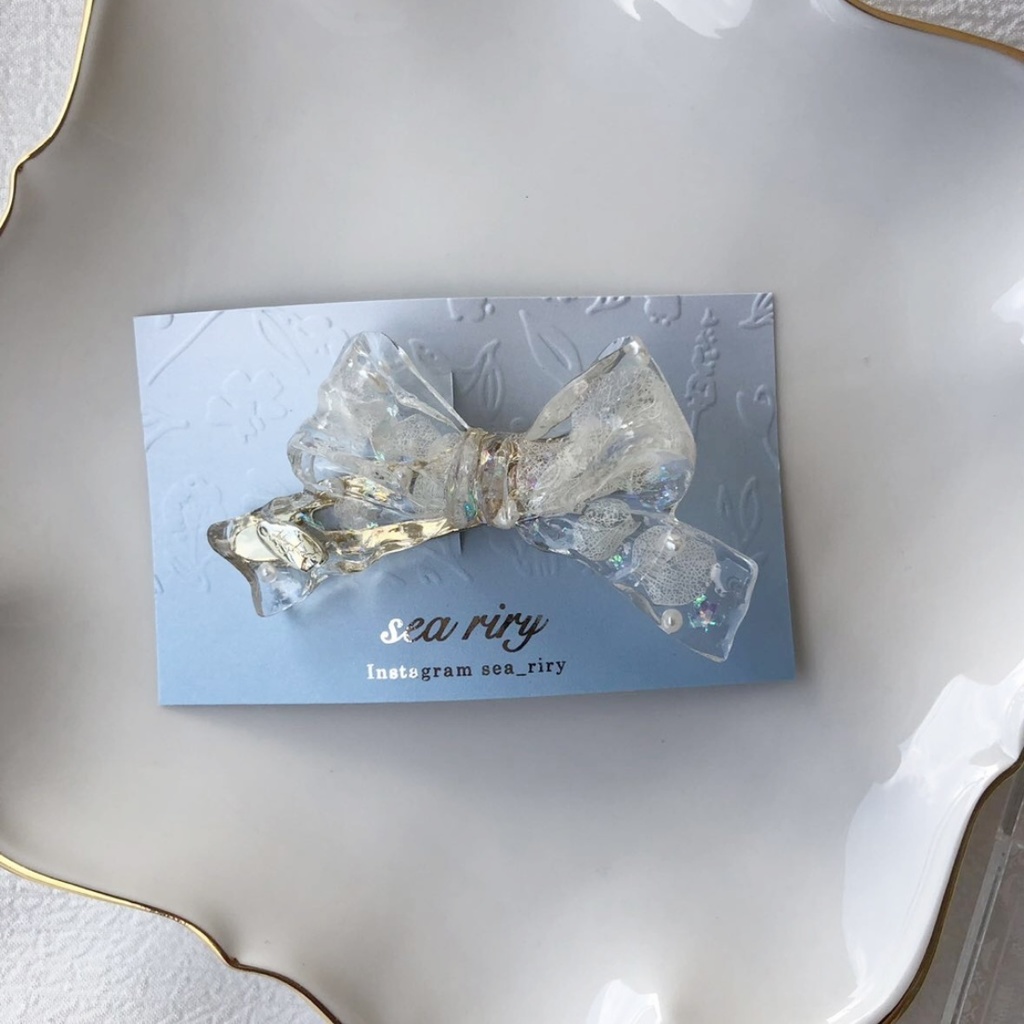 no.10 紫陽花とパールのリボンヘアクリップ ホワイトアナベル パール ribbon ヘアクリップ ヘアアクセサリー ハンドメイドクリップ