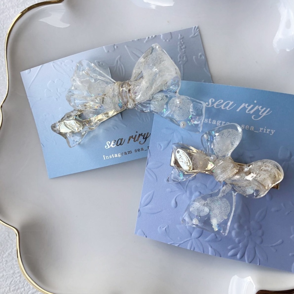 no.10 紫陽花とパールのリボンヘアクリップ ホワイトアナベル パール ribbon ヘアクリップ ヘアアクセサリー ハンドメイドクリップ