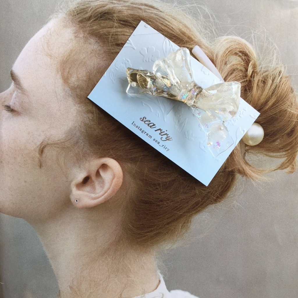 no.10 紫陽花とパールのリボンヘアクリップ ホワイトアナベル パール ribbon ヘアクリップ ヘアアクセサリー ハンドメイドクリップ