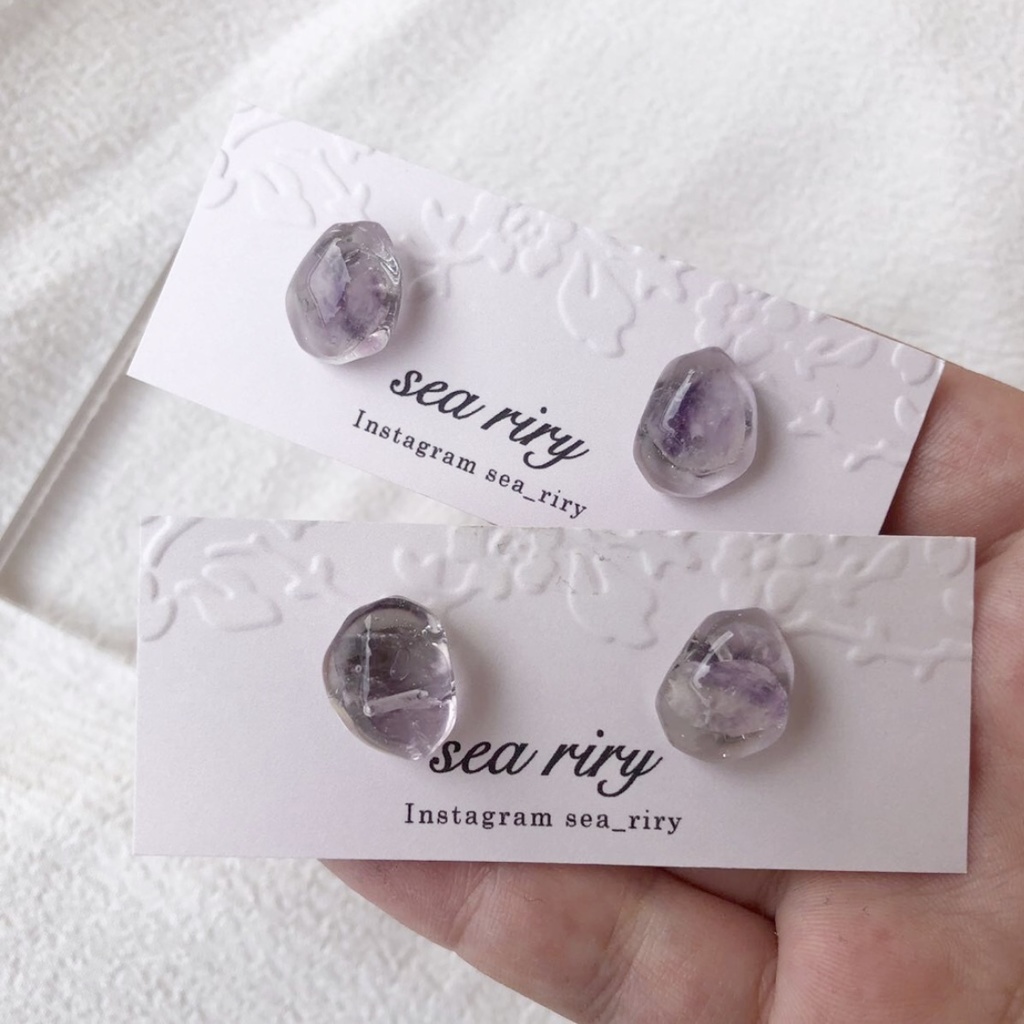 no.12 アメジストの1粒ピアス 天然石 アメジスト パープル 1粒 レジンピアス ハンドメイドピアス