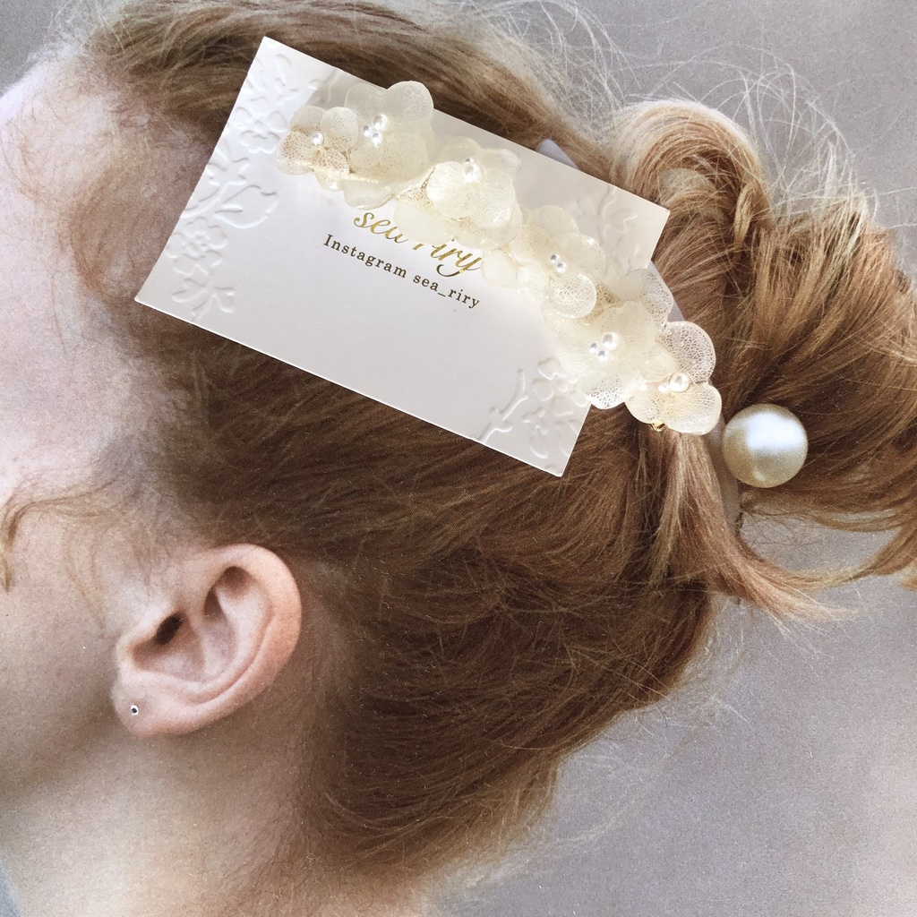 no.14 紫陽花のヘアクリップ あじさい ホワイトアナベル パール アナベル レジンクリップ ヘアアクセサリー ハンドメイドクリップ
