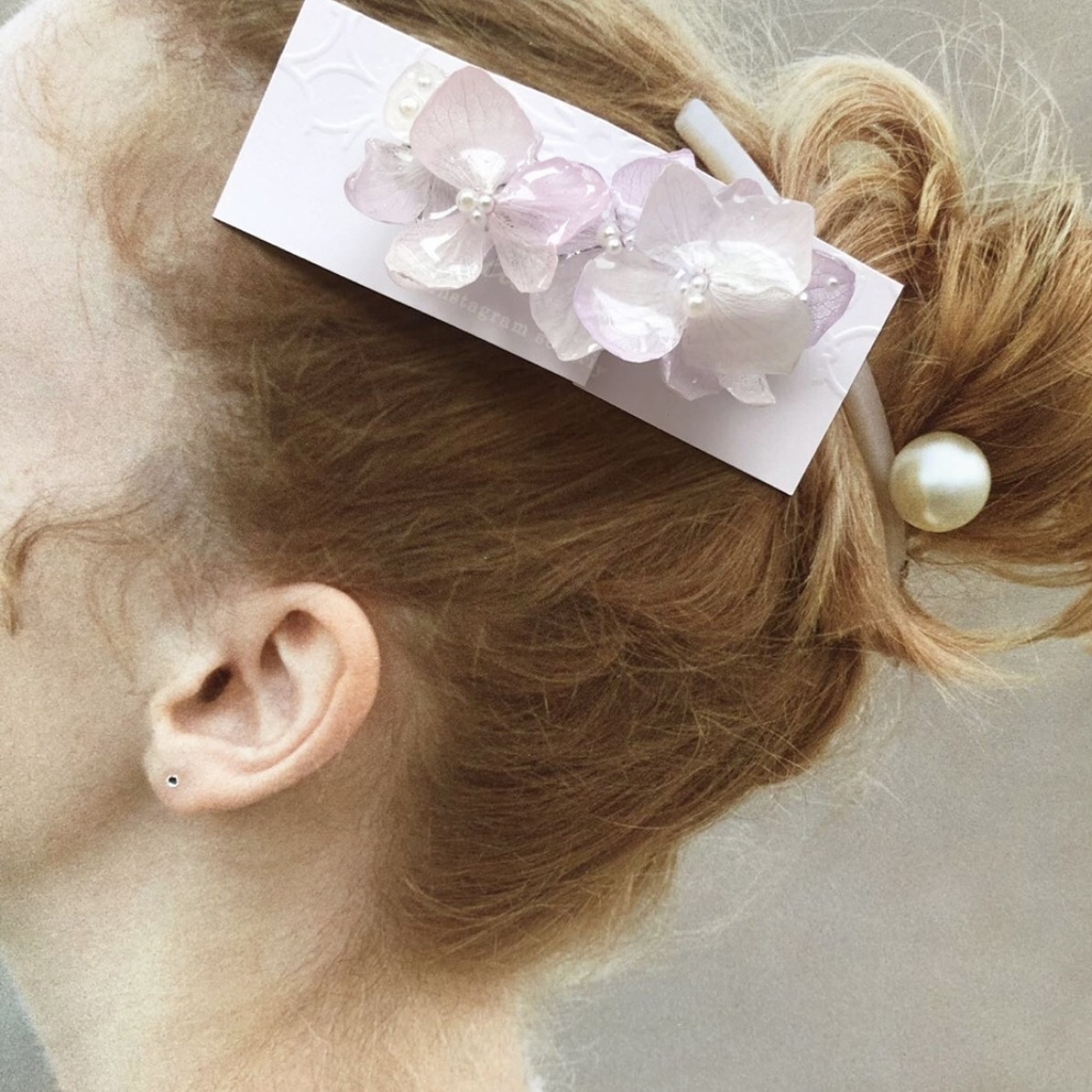 no.20 限定セット 特別価格 紫陽花のヘアバレッタとヘアピンセット アジサイ 淡色 パープル パール レジンバレッタ ヘアピン ハンドメイド