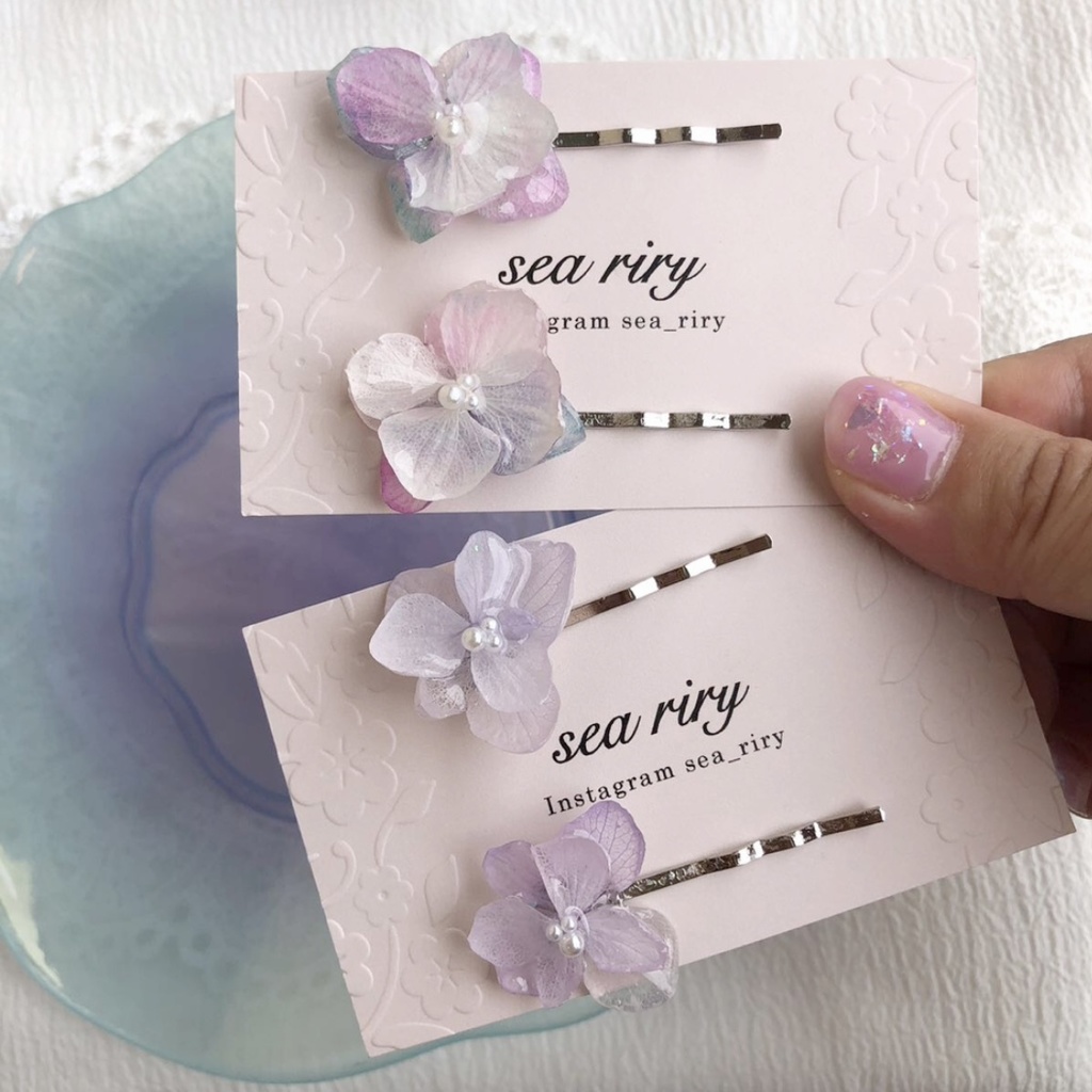 no.22 マーメイドカラーの紫陽花ヘアピン アジサイ Mermaid 淡色 ヘアピン 髪留め レジン ピン留め ハンドメイド ヘアアクセサリー