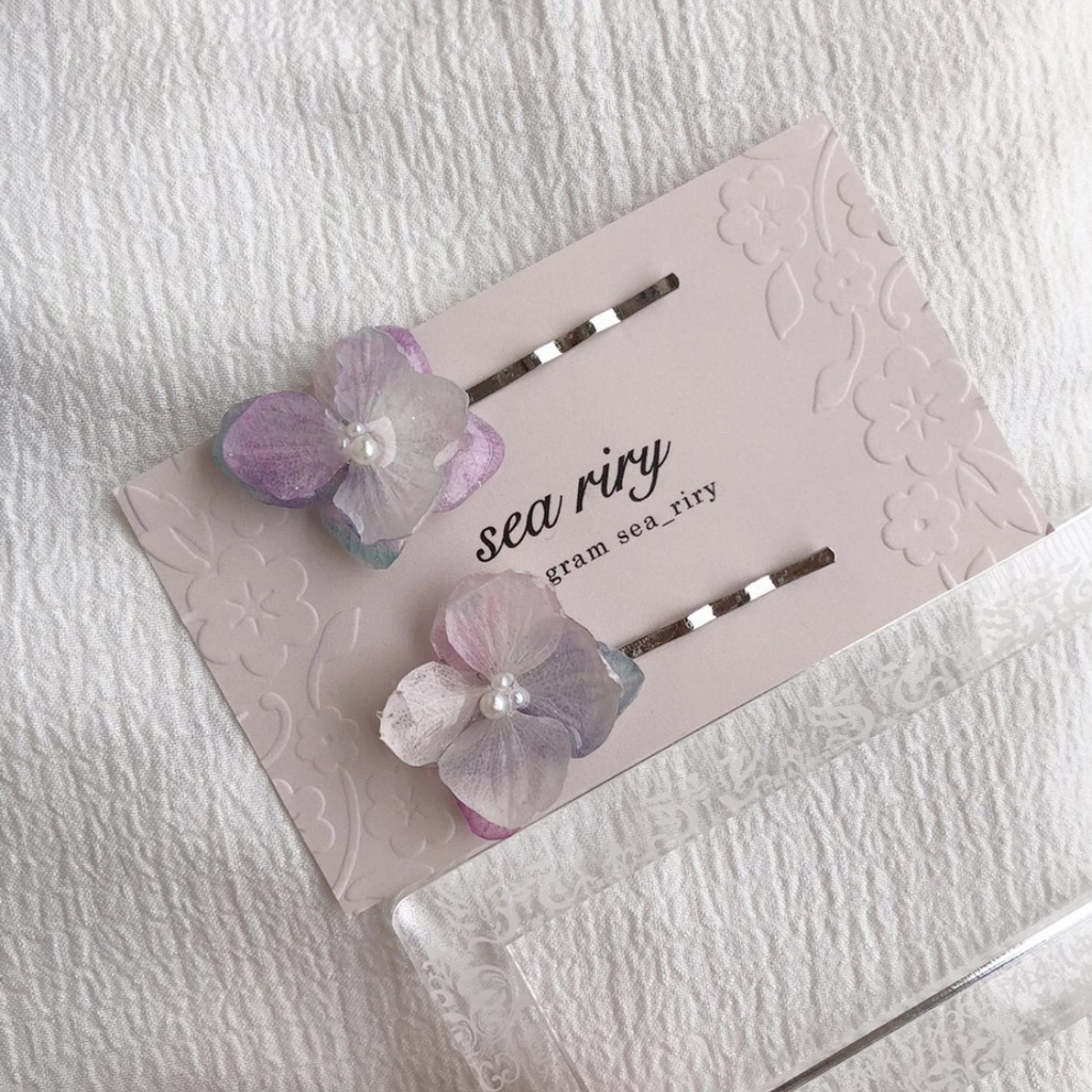 no.22 マーメイドカラーの紫陽花ヘアピン アジサイ Mermaid 淡色 ヘアピン 髪留め レジン ピン留め ハンドメイド ヘアアクセサリー