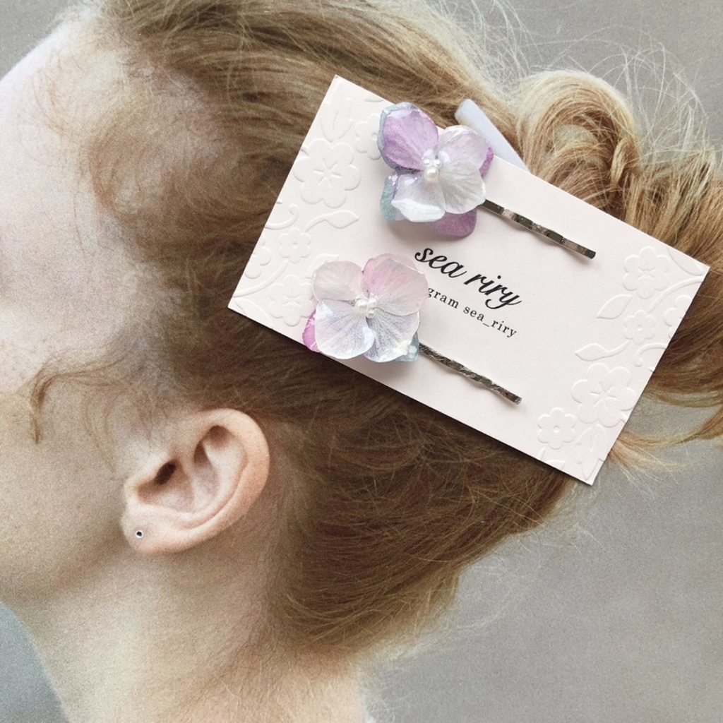 no.22 マーメイドカラーの紫陽花ヘアピン アジサイ Mermaid 淡色 ヘアピン 髪留め レジン ピン留め ハンドメイド ヘアアクセサリー