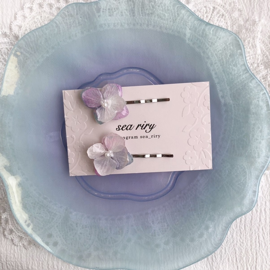 no.22 マーメイドカラーの紫陽花ヘアピン アジサイ Mermaid 淡色 ヘアピン 髪留め レジン ピン留め ハンドメイド ヘアアクセサリー