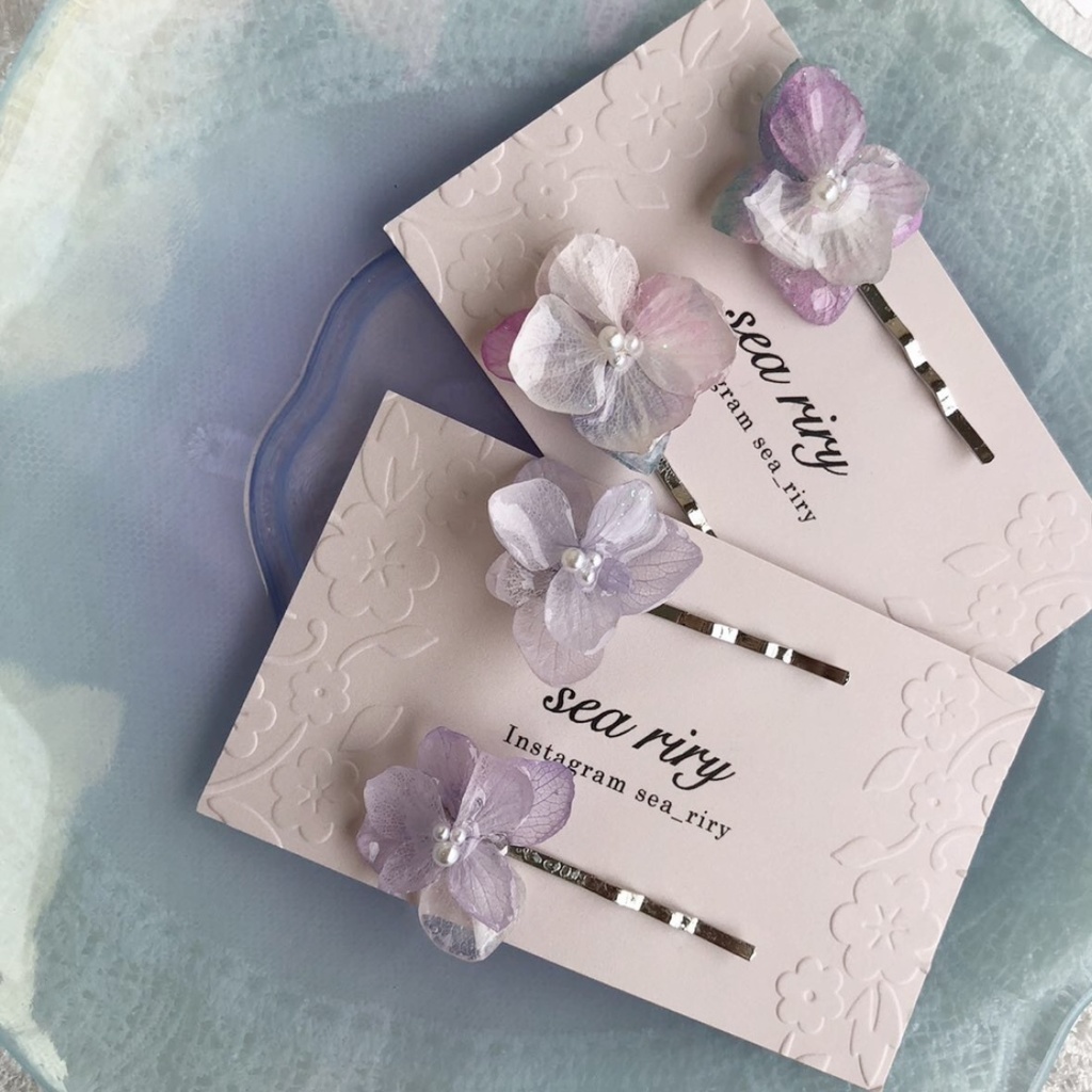 no.22 マーメイドカラーの紫陽花ヘアピン アジサイ Mermaid 淡色 ヘアピン 髪留め レジン ピン留め ハンドメイド ヘアアクセサリー