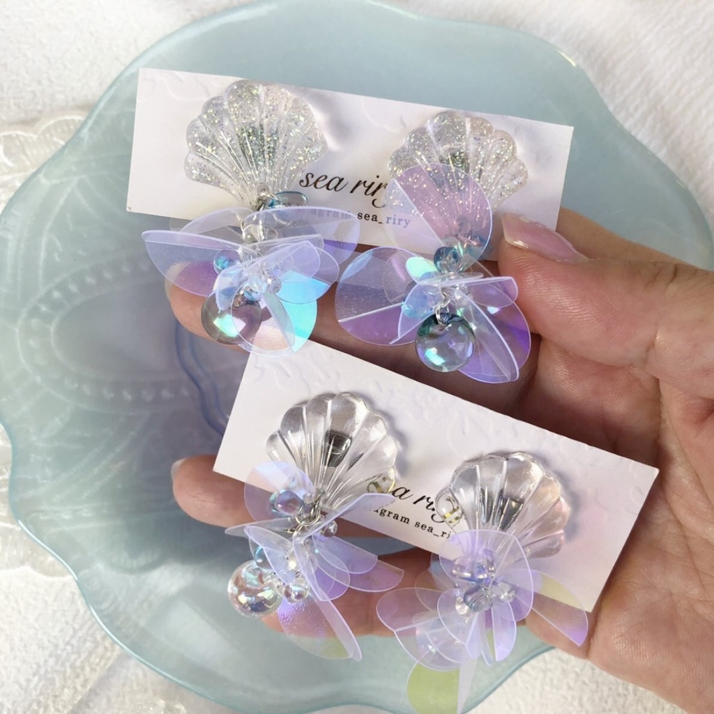 no.23 人魚姫のゆらゆらピアス マーメイド クリア オーロラ スズマル ニュイ レジンピアス