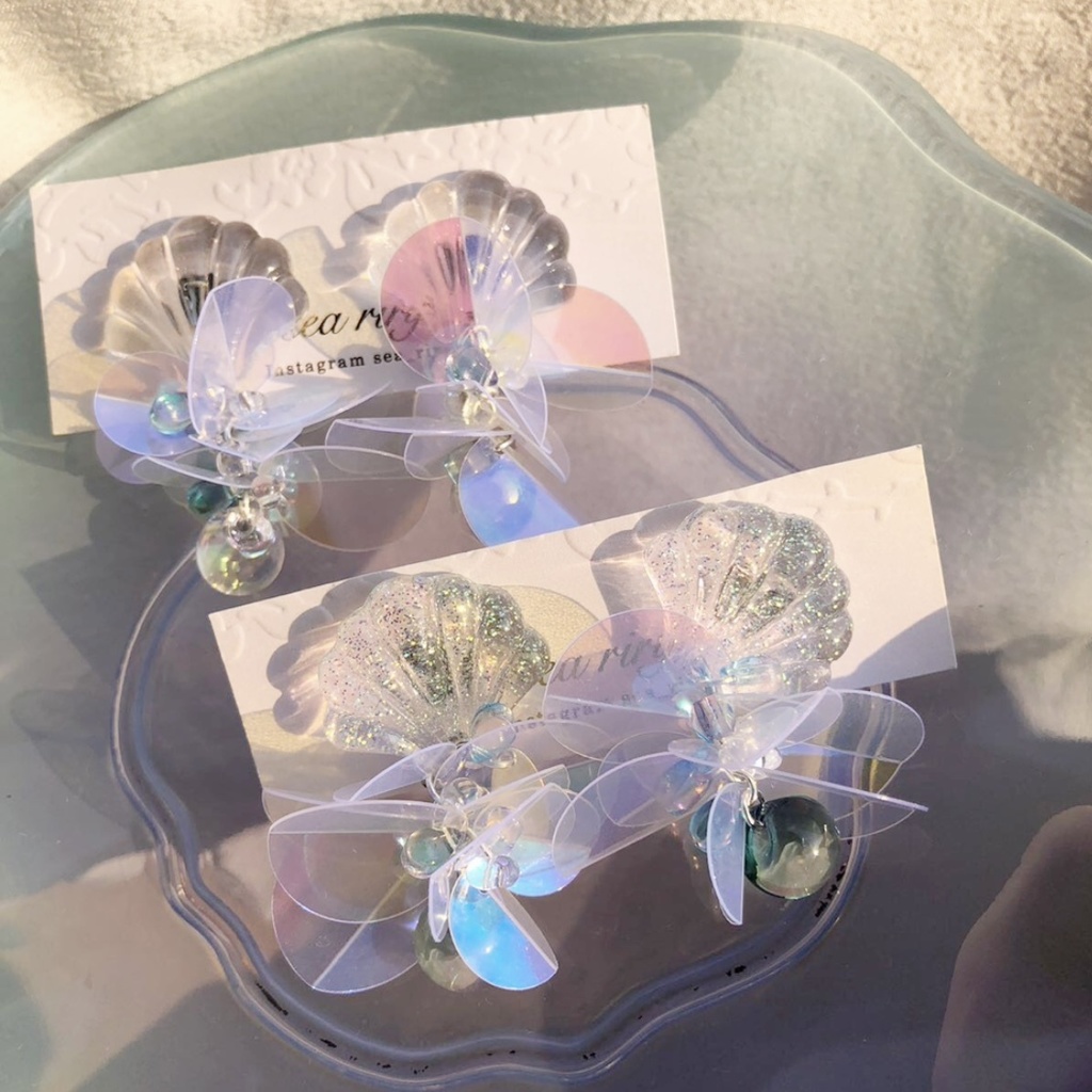 no.23 人魚姫のゆらゆらピアス マーメイド クリア オーロラ スズマル ニュイ レジンピアス